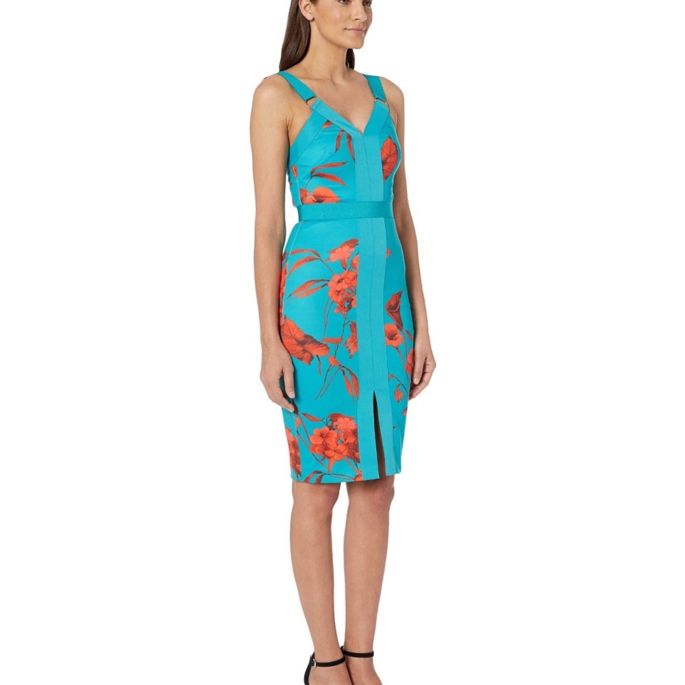 Ted Baker London Blue and Orange Midi Sheath Dress stunning - Picture 2 of 3